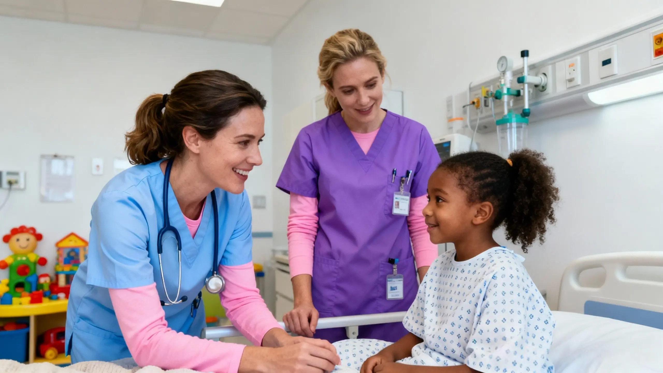 Pediatric Nurses Wearing Colorful Scrubs Pediatric Nurses Wearing Colorful Scrubs