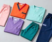 Various colors of custom medical scrubs for hospitals and clinics