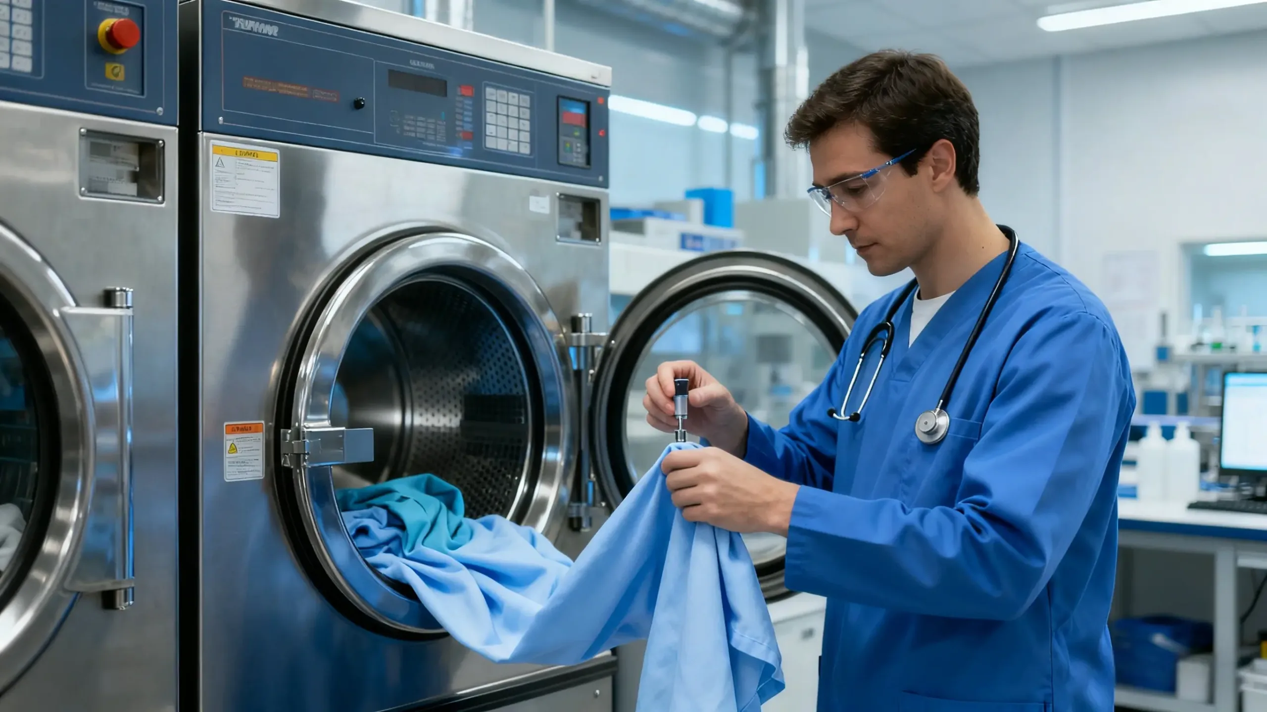 Scrub fabric tested for abrasion and industrial washing durability.