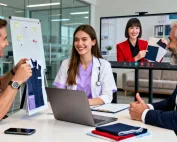 Hospital procurement team on a video call with supplier.