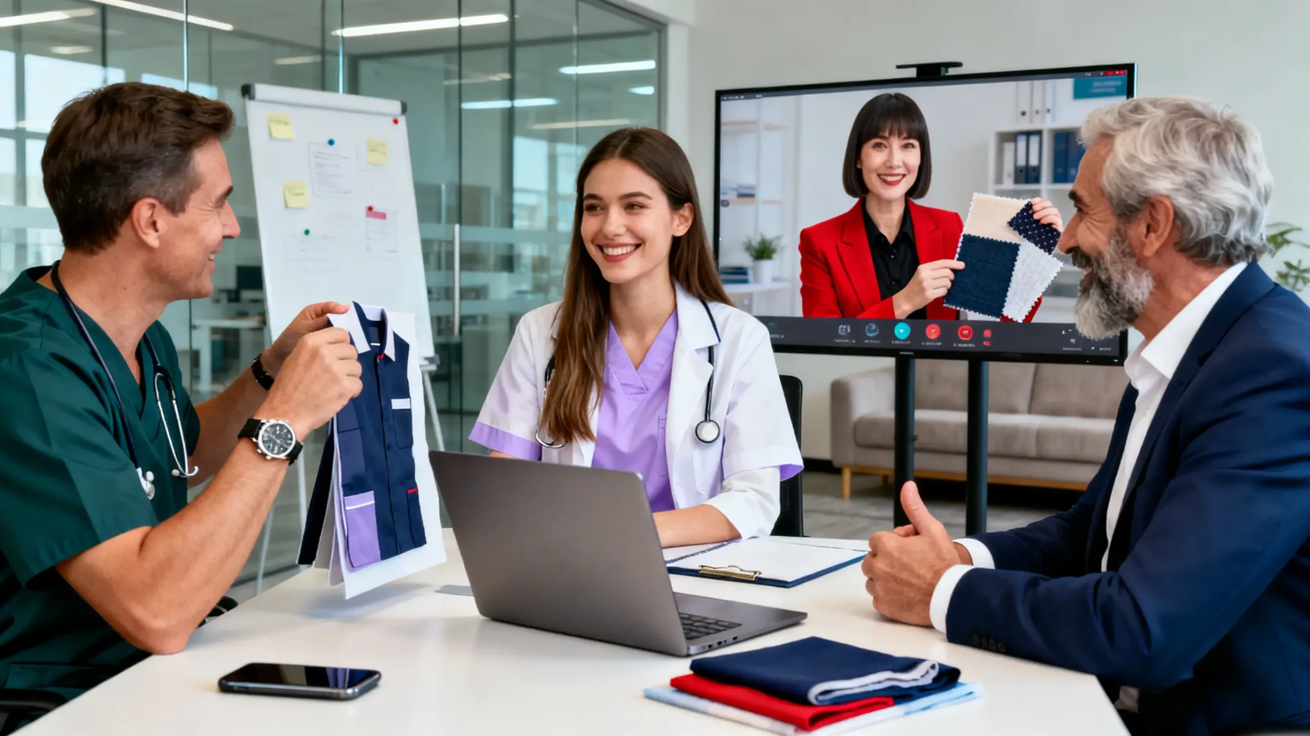 Hospital procurement team on a video call with supplier.