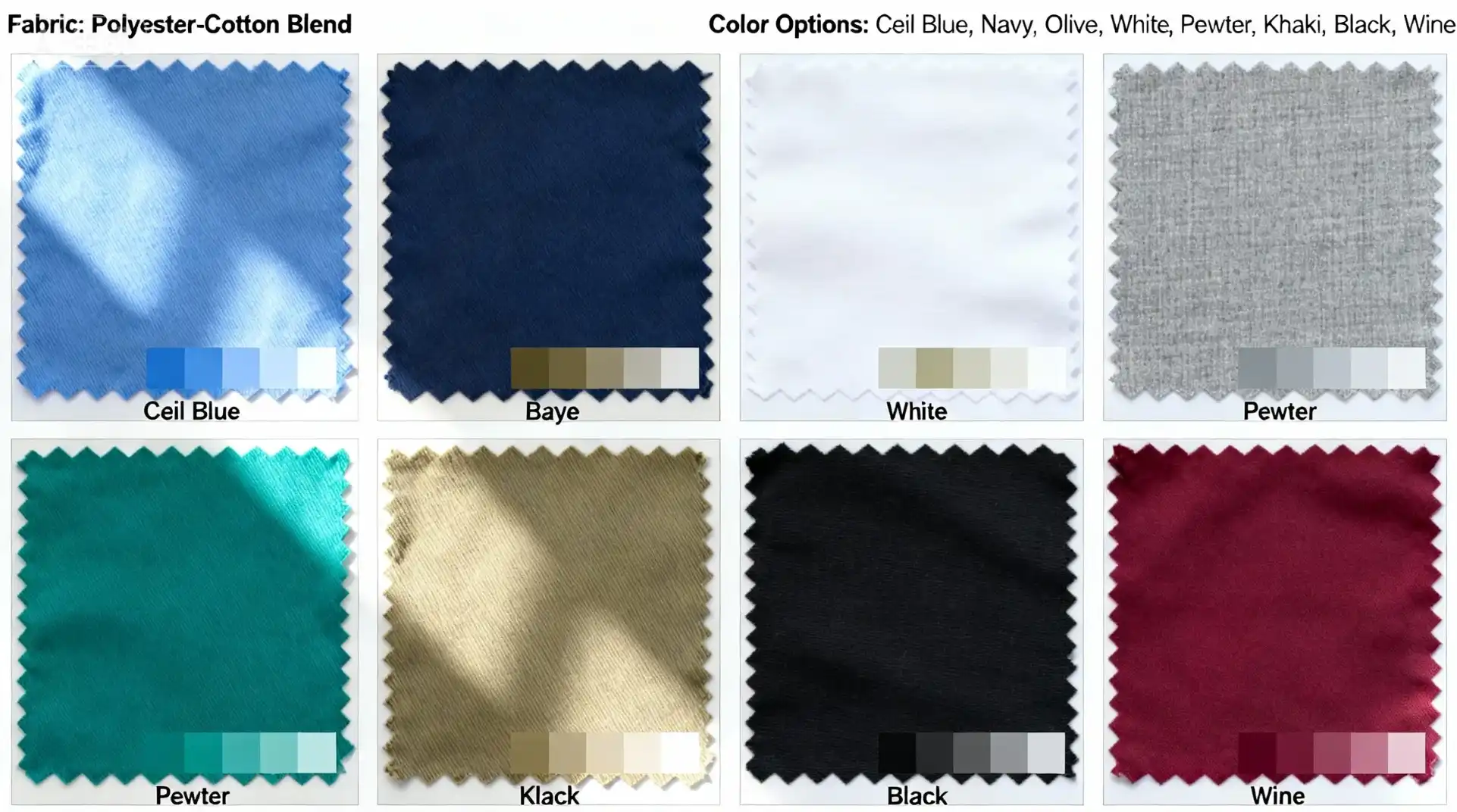 Fabric swatches and color options for bulk medical scrubs