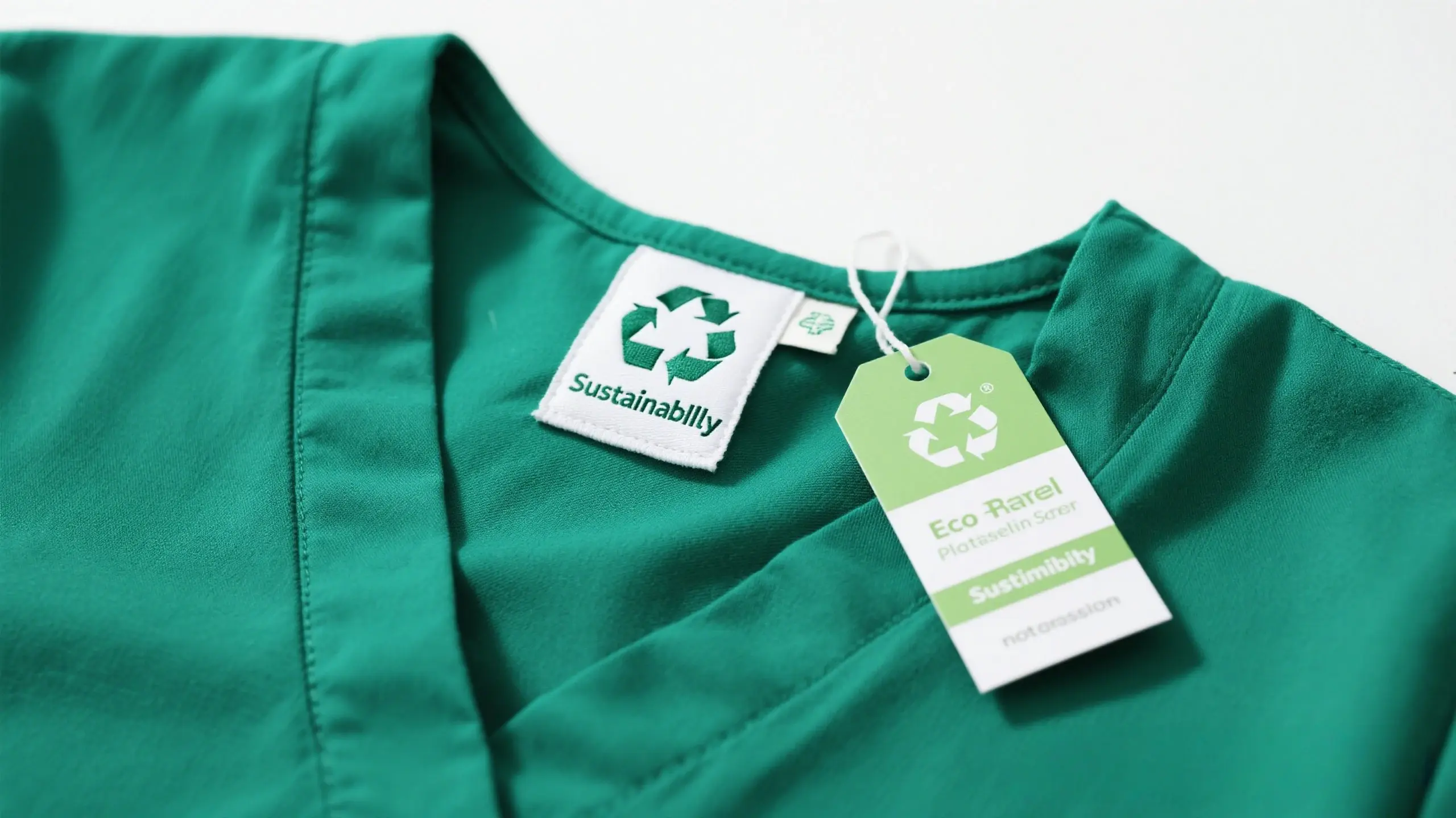 Eco-friendly recycled polyester scrubs with sustainability tag